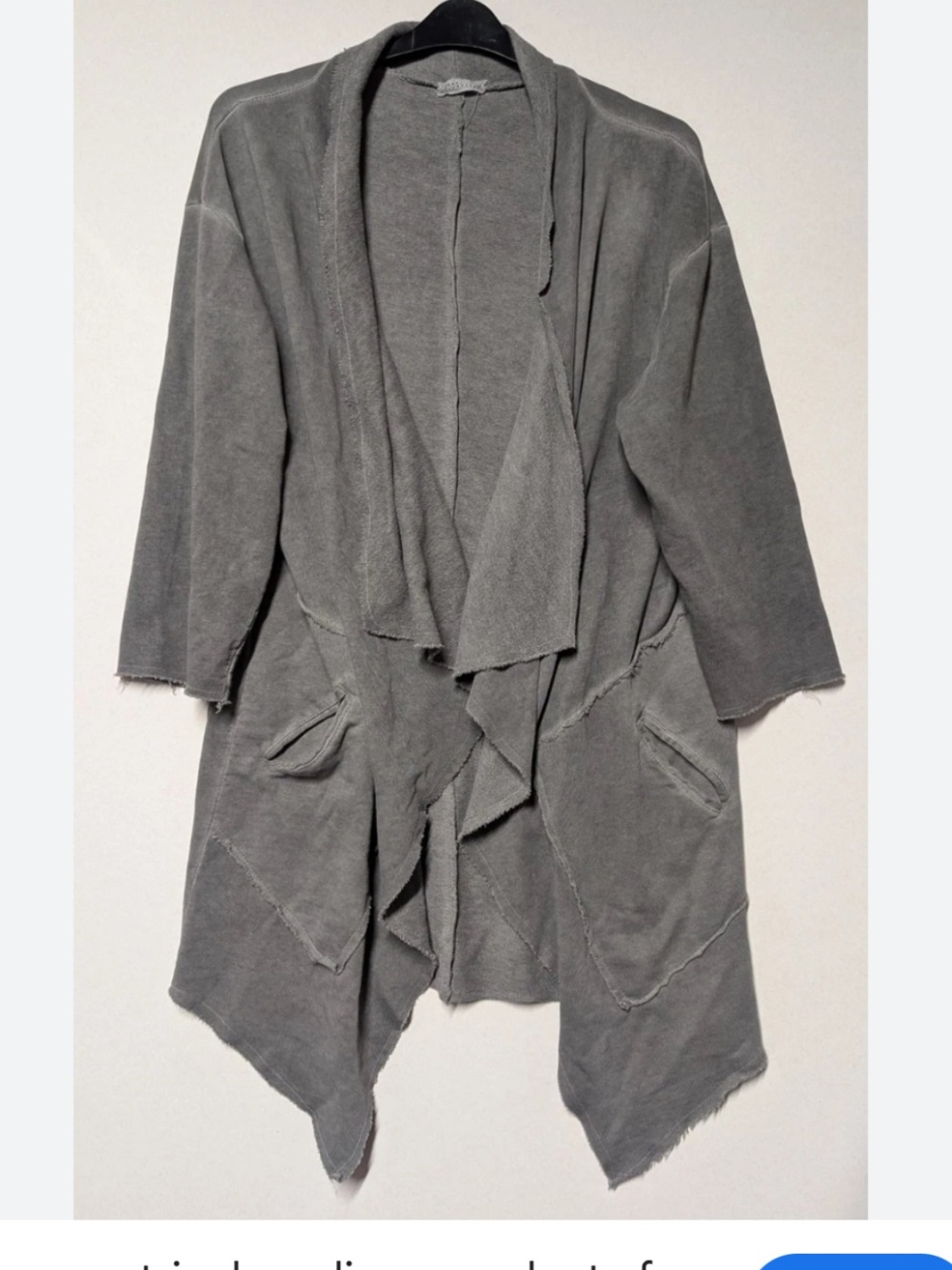 Asymmetrical made in Italy M/L Gray Draped Open Front Cardigan